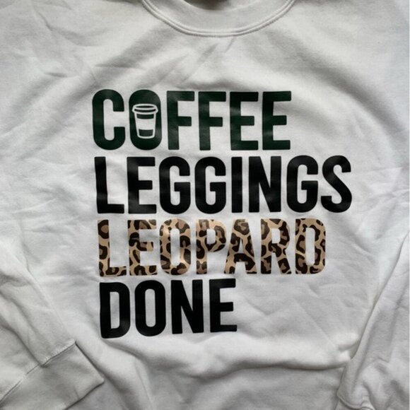 Women's Sweatshirt Graphic Logo Coffee Leggings Leopard Casual Pullover Size L - Picture 5 of 11